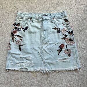 Abercrombie & Fitch Flower Embellished Jean Skirt
